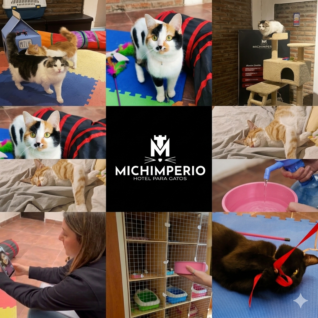 Michimperio Hotel para Gatos San Fernando — collage de michis felices